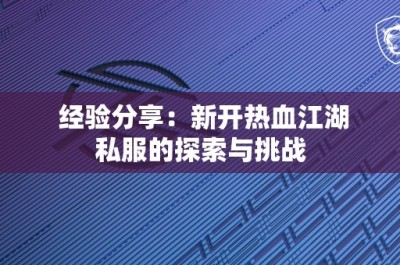 经验分享：新开热血江湖私服的探索与挑战