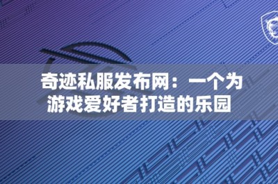 奇迹私服发布网：一个为游戏爱好者打造的乐园